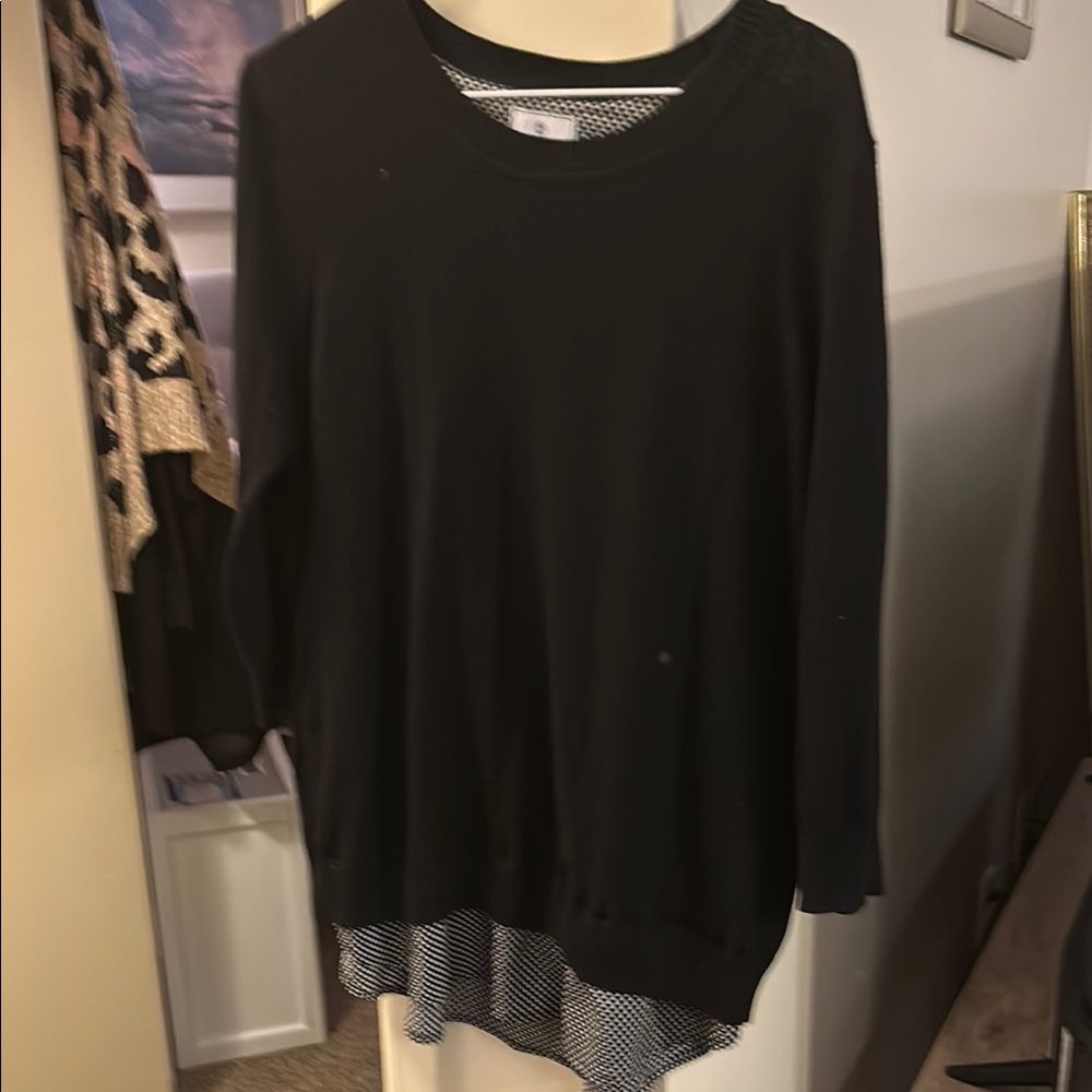 Black Layered Sweater with Polka Dot Hem